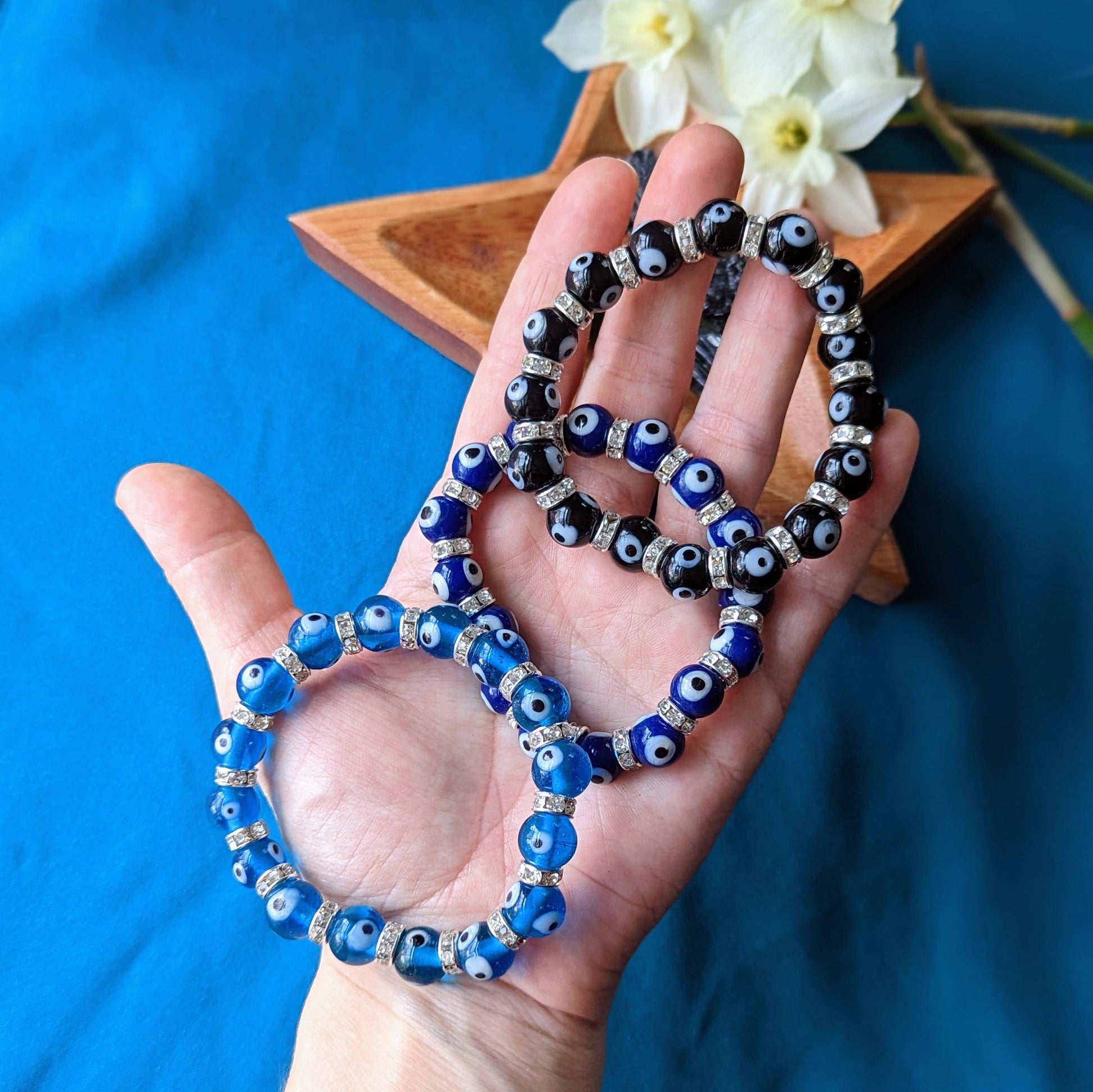 Glass Bead Evil Eye Stretch Bracelet ~ Available in 3 colors - Earth Family Crystals