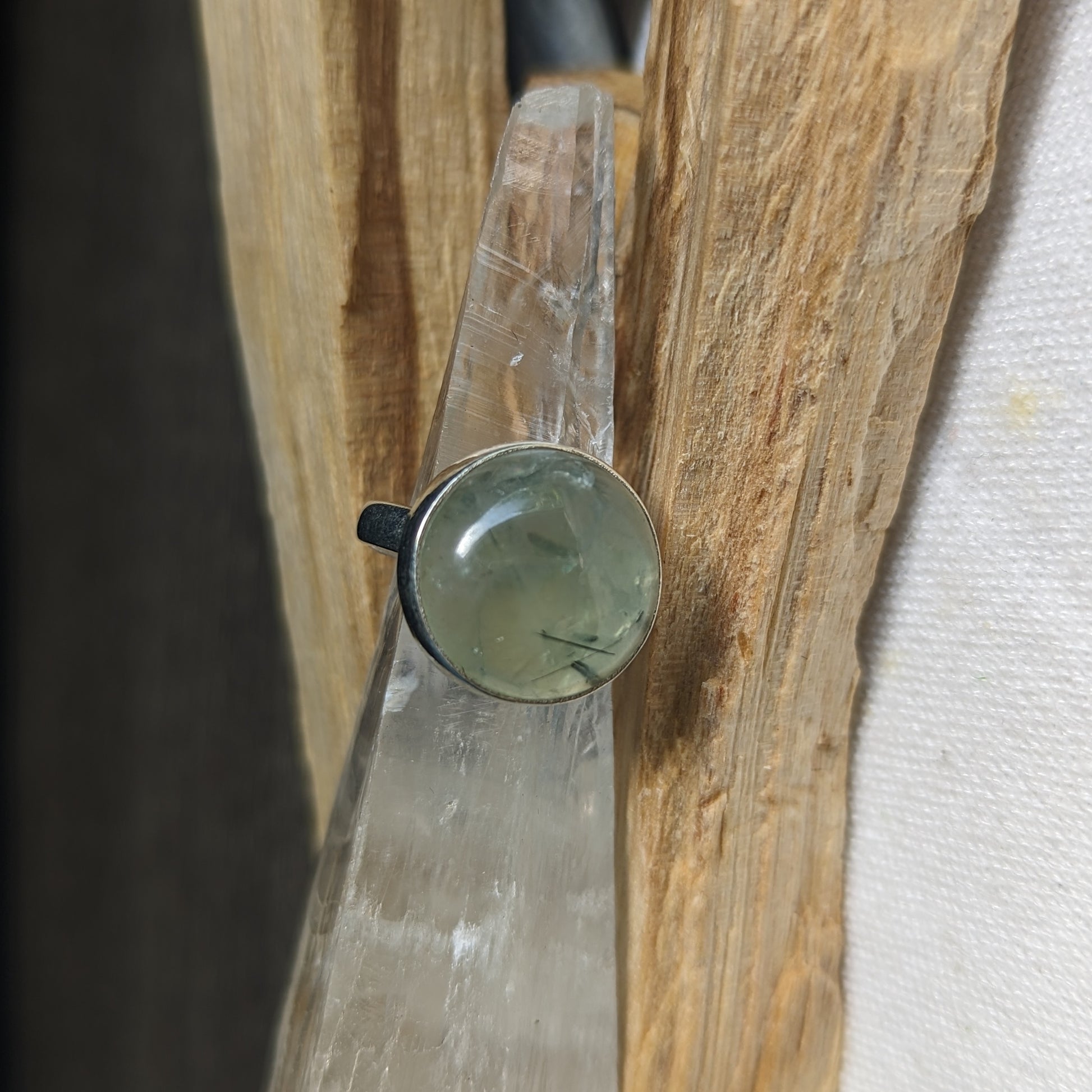 Prehnite Ring ~ Round Setting, Sterling Silver Size 6 - Earth Family Crystals