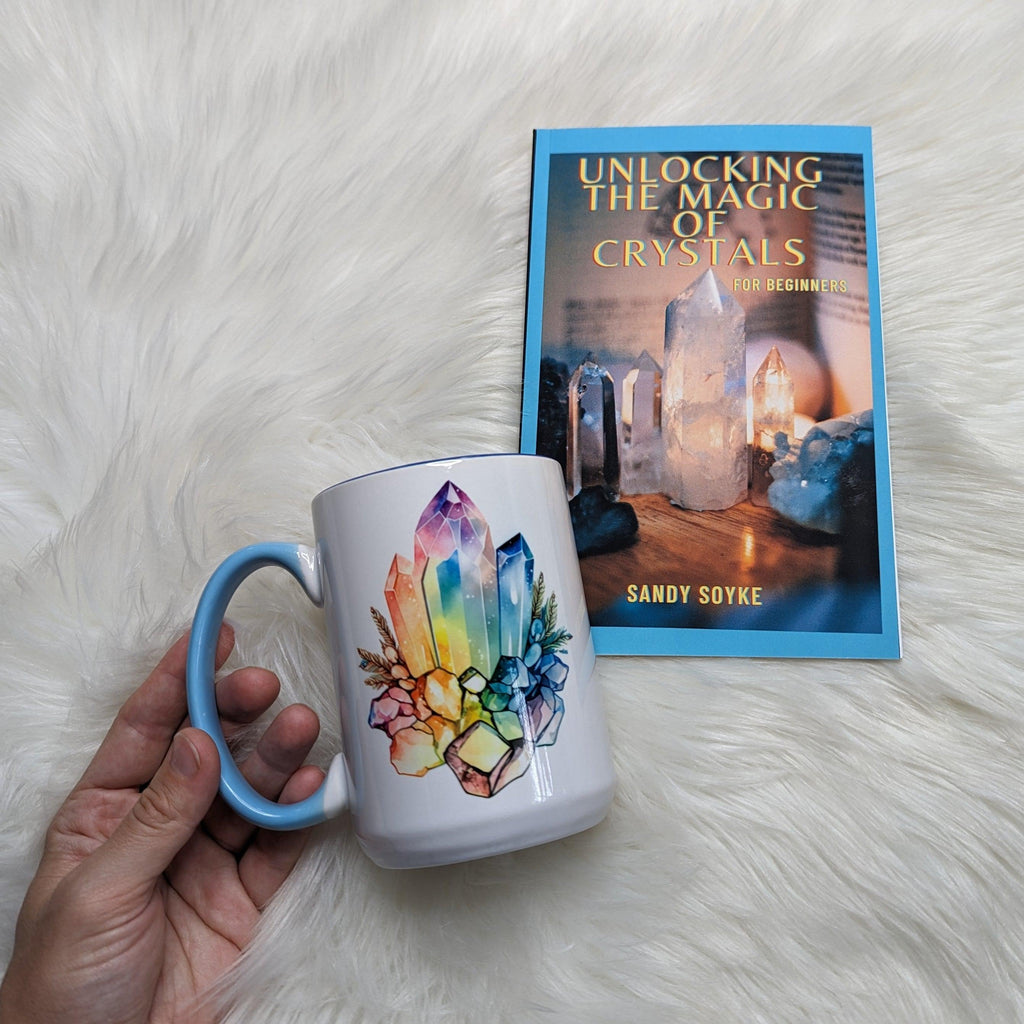 Gift Set with Crystal Mug ~ Book of Unlocking the Magic of Crystals ~ Signed Copy by Sandy Soyke - Earth Family Crystals