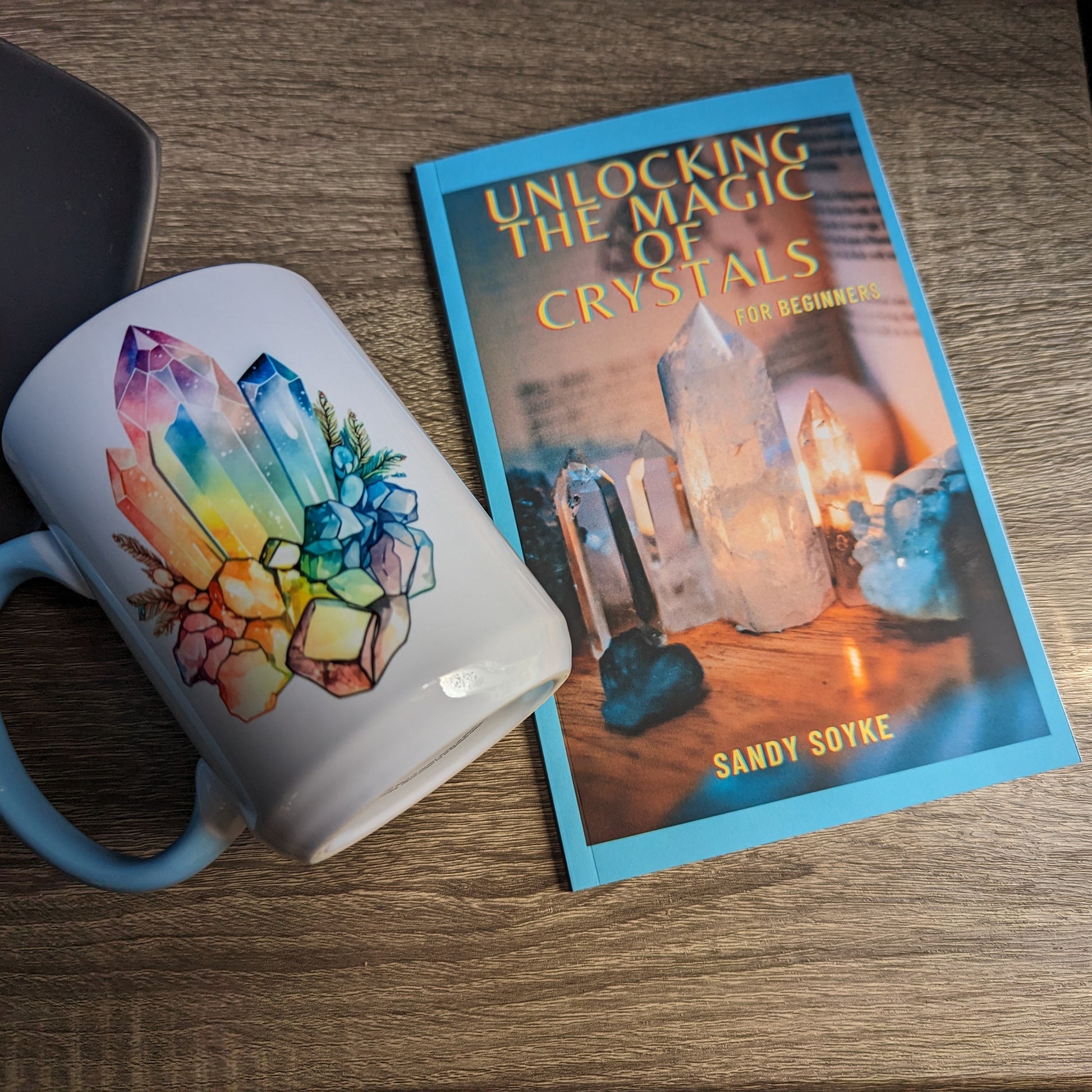 Gift Set with Crystal Mug ~ Book of Unlocking the Magic of Crystals ~ Signed Copy by Sandy Soyke - Earth Family Crystals