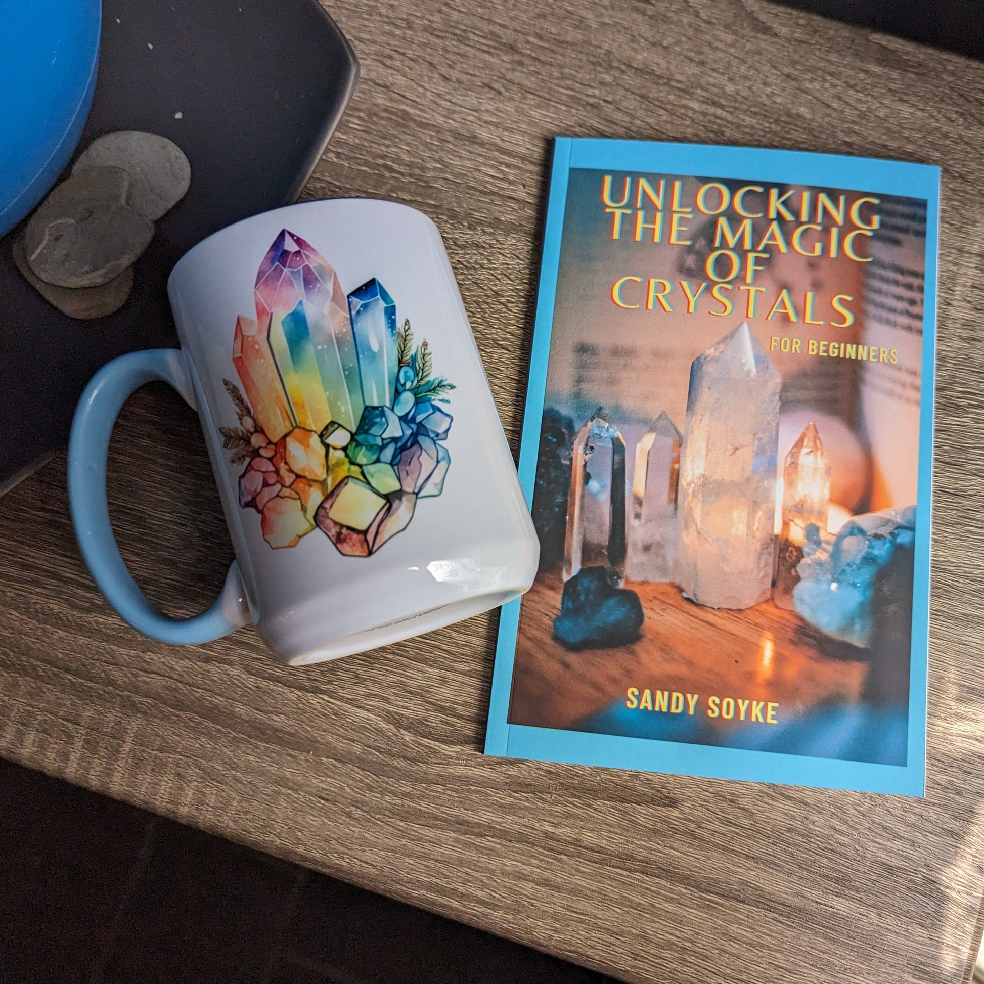 Gift Set with Crystal Mug ~ Book of Unlocking the Magic of Crystals ~ Signed Copy by Sandy Soyke - Earth Family Crystals