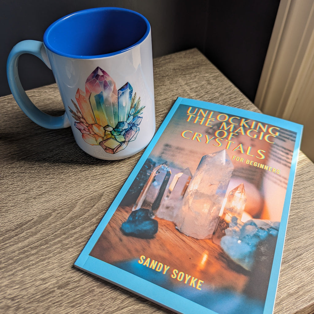 Gift Set with Crystal Mug ~ Book of Unlocking the Magic of Crystals ~ Signed Copy by Sandy Soyke - Earth Family Crystals