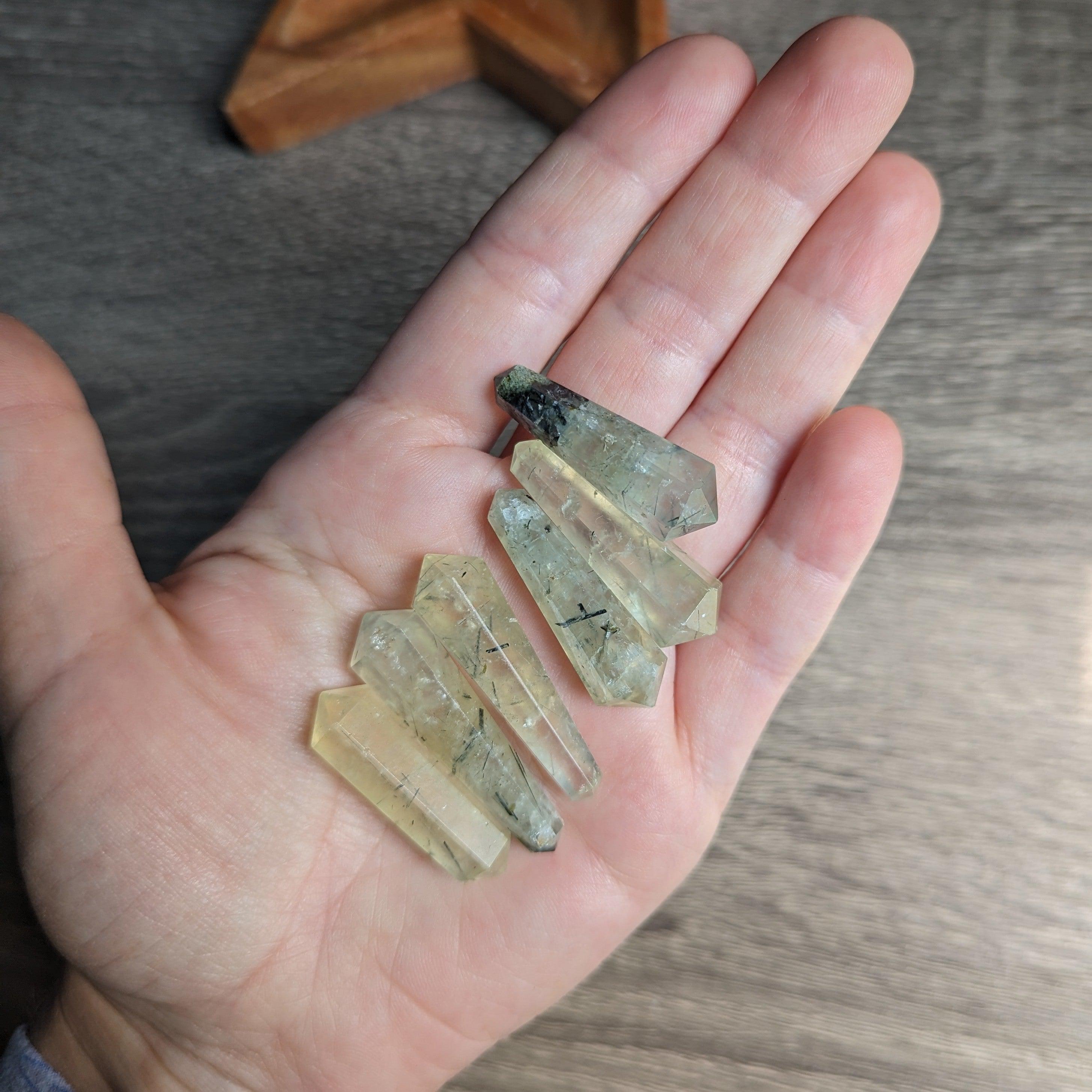 Double Terminated Natural Green Prehnite  Mini Polished Points - Earth Family Crystals