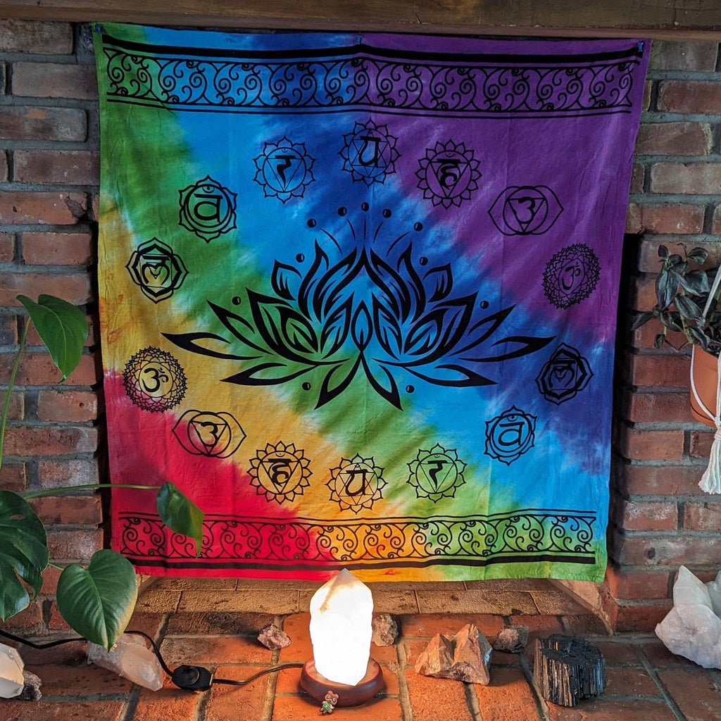Cotton, Dyed Tapestry with Chakra Symbols - Earth Family Crystals