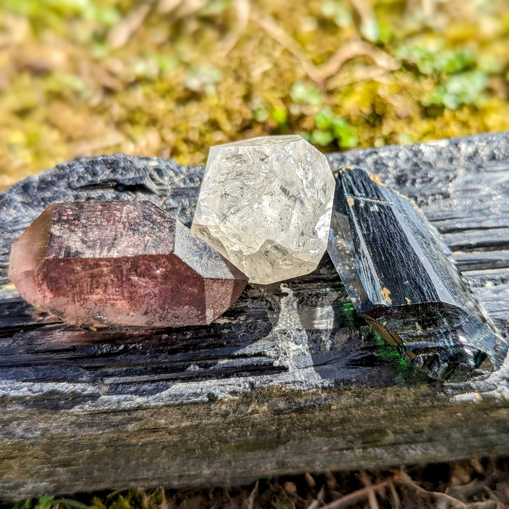 Renewal in Souls Purpose ~ Repair Lineages ~ Herkimer Diamond Set with Vivianite and Shangaan Amethyst ~ High Frequency Manifestation Set ~ - Earth Family Crystals