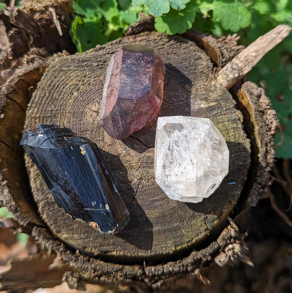 Renewal in Souls Purpose ~ Repair Lineages ~ Herkimer Diamond Set with Vivianite and Shangaan Amethyst ~ High Frequency Manifestation Set ~ - Earth Family Crystals