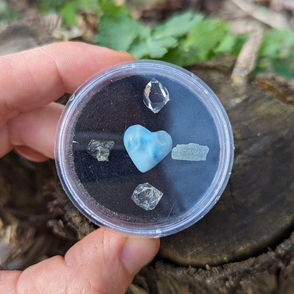 solar and Earth Star and Throat Chakra Alignments ~ Larimar Heart, Herkimer Diamonds and TWO  Genuine Moldavite & Herkimer Diamond Natural Crystal in Collectors Box - Earth Family Crystals