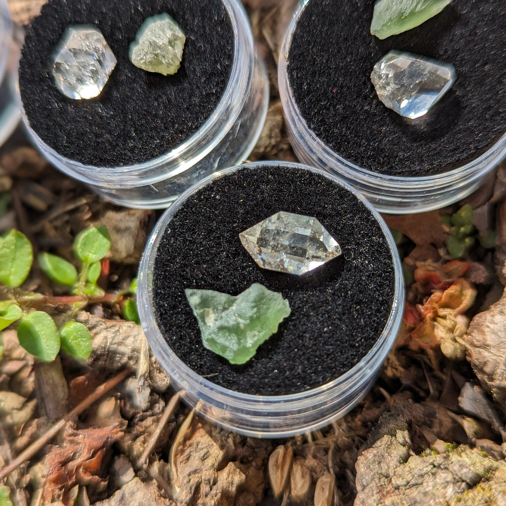 Powerful & Rare Set! One Genuine Moldavite & Herkimer Diamond Natural Crystal in Collectors Box - Earth Family Crystals
