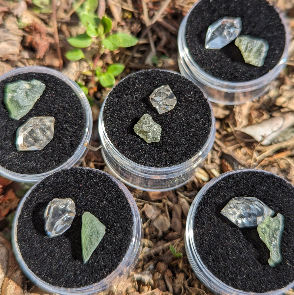 Powerful & Rare Set! One Genuine Moldavite & Herkimer Diamond Natural Crystal in Collectors Box - Earth Family Crystals