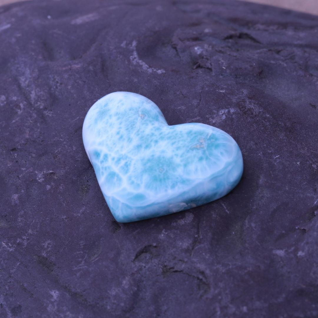 Deep Blue Larimar Carved Heart Cabochon