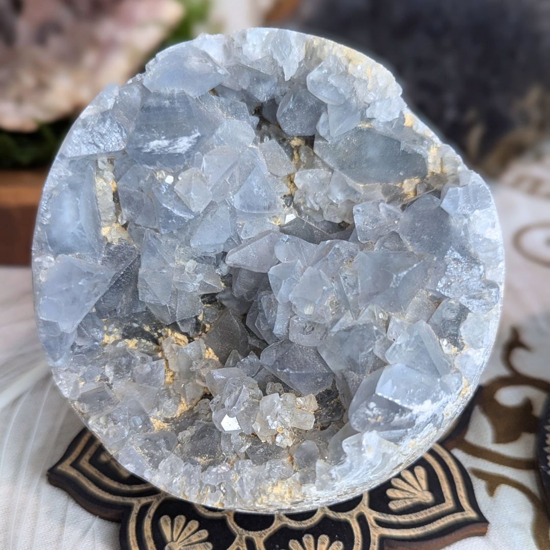 Large Natural Blue Celestite Geode Sphere from Madagascar~ 2 lbs