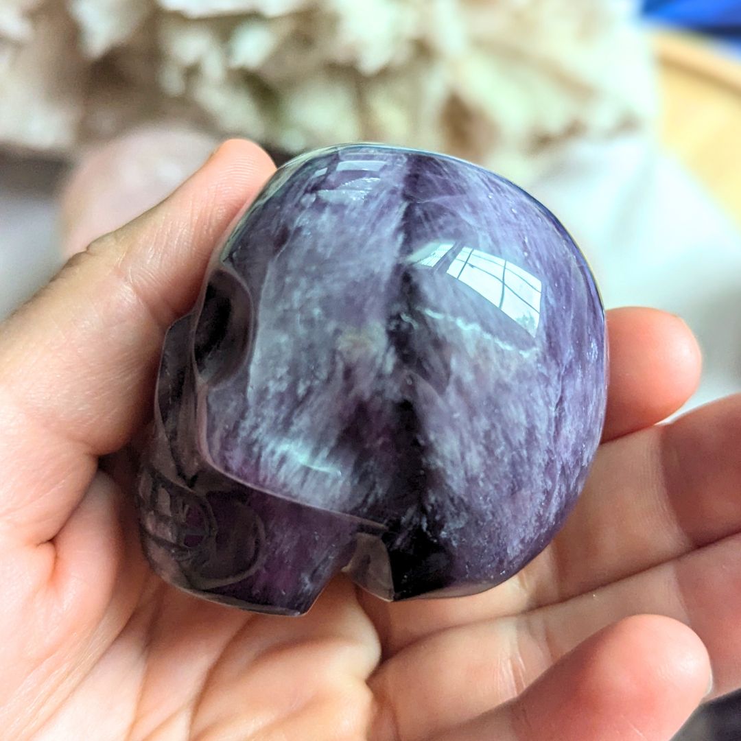 Brilliant Brazilian Amethyst Skull Carving with Rainbows~ Deepen Spiritual Connection
