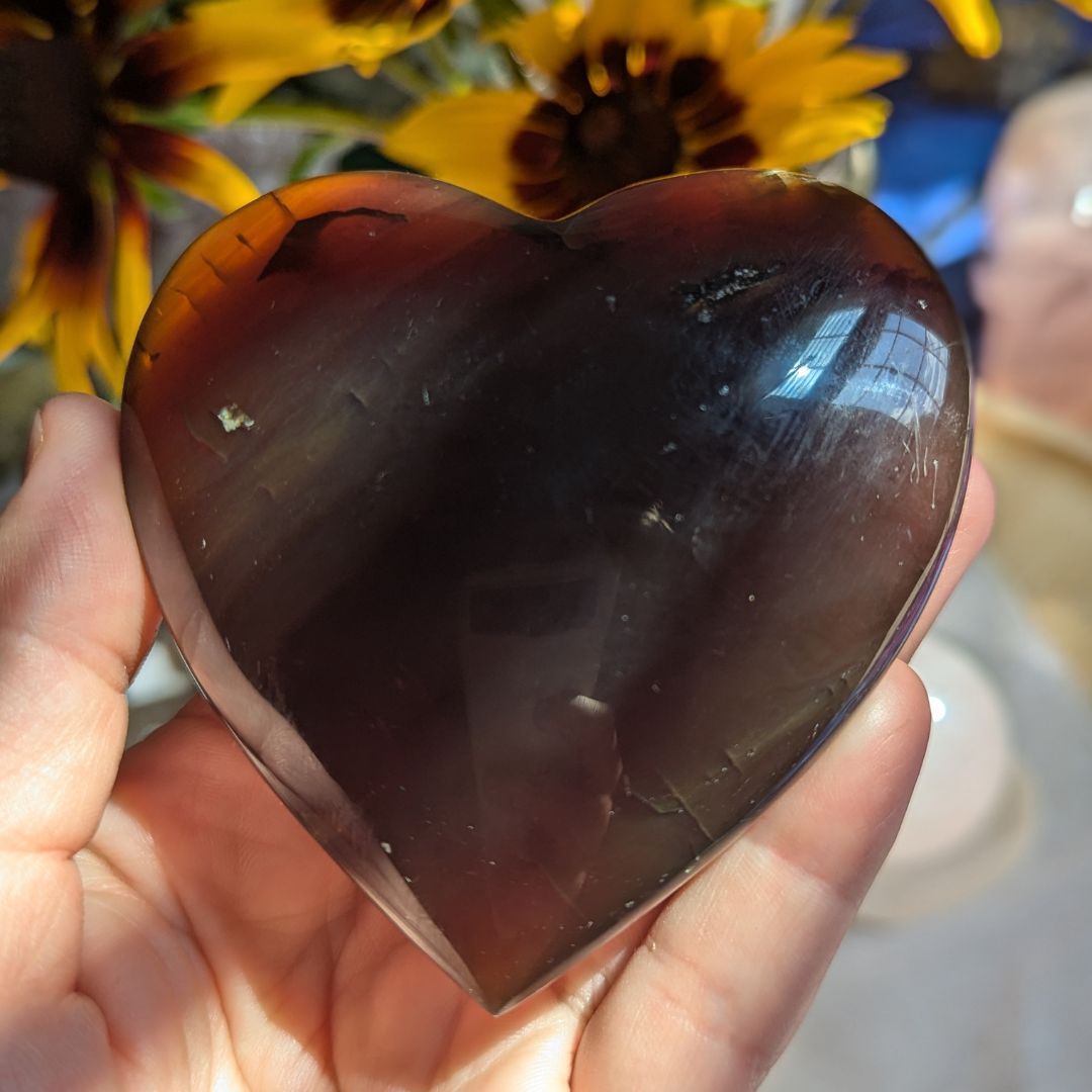 Amber Heart Carving for Healing the Lower Chakras