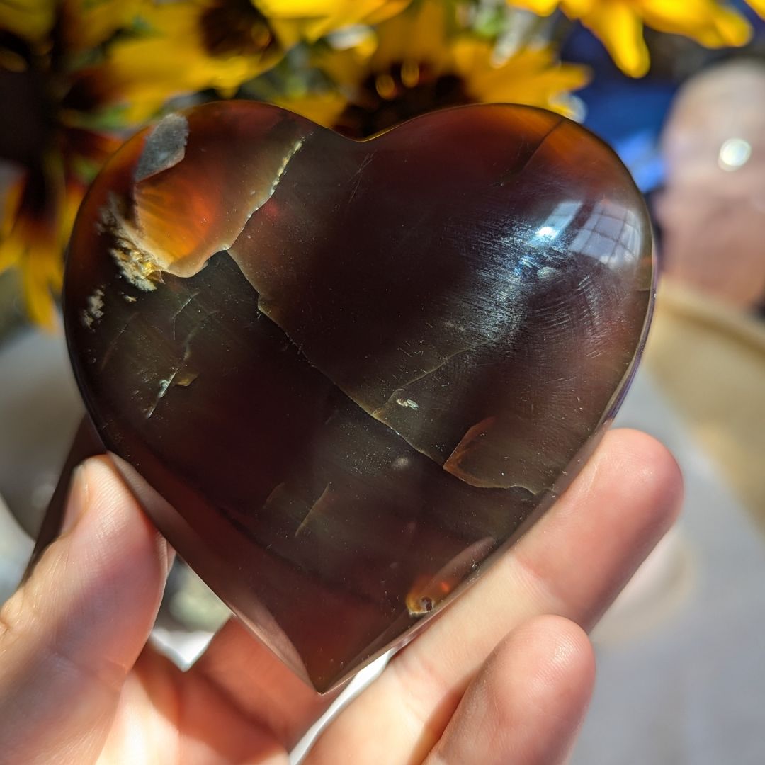 Amber Heart Carving for Healing the Lower Chakras