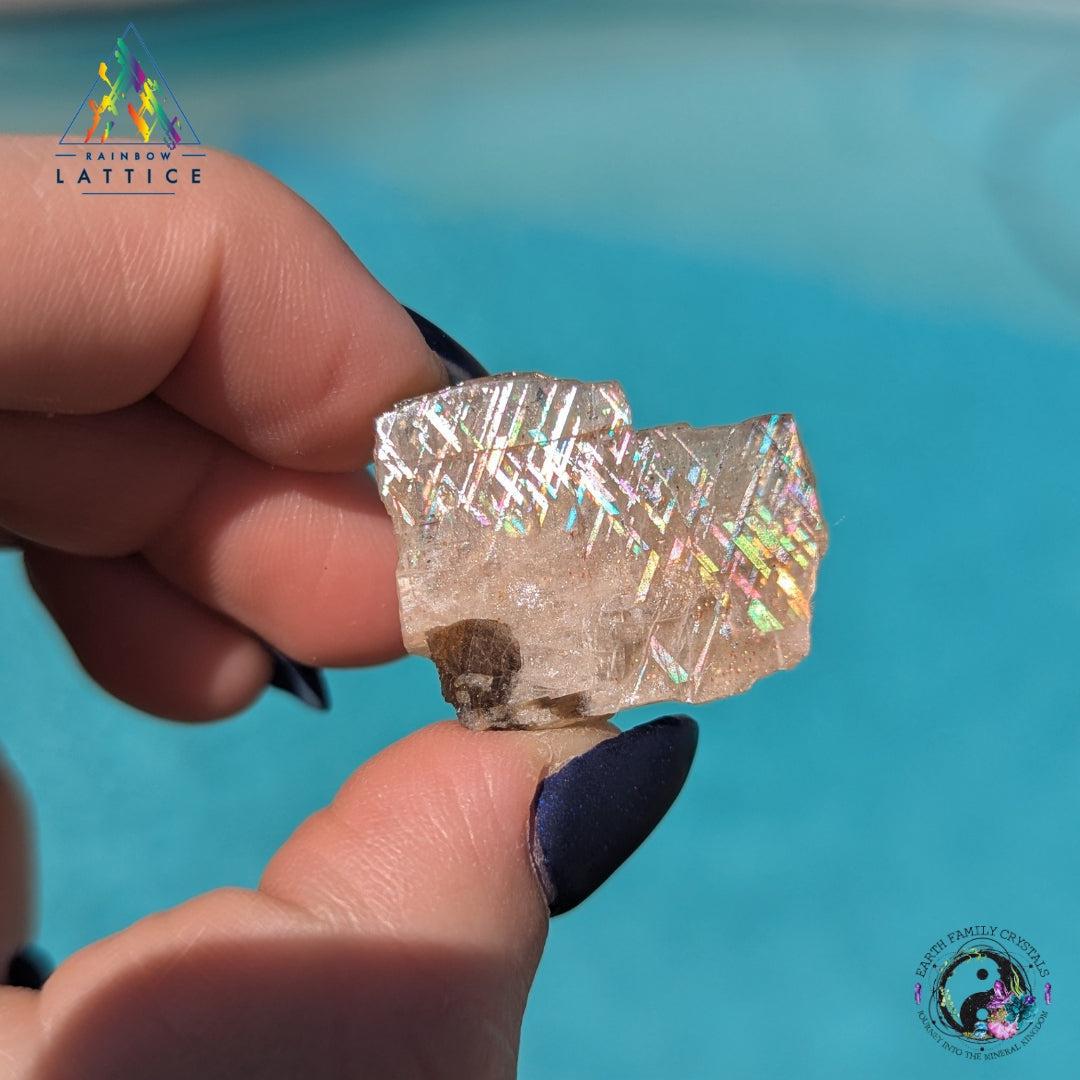 Collector's Quality 7 CT Rare Rainbow Lattice Sunstone from Australia Partially Polished Natural Gem