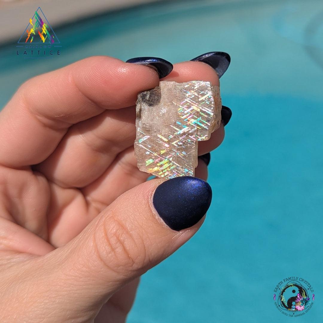 Collector's Quality 7 CT Rare Rainbow Lattice Sunstone from Australia Partially Polished Natural Gem