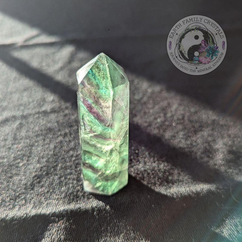 Bright Green~ Rainbow Fluorite Polished Point Mini Tower Carving - Earth Family Crystals