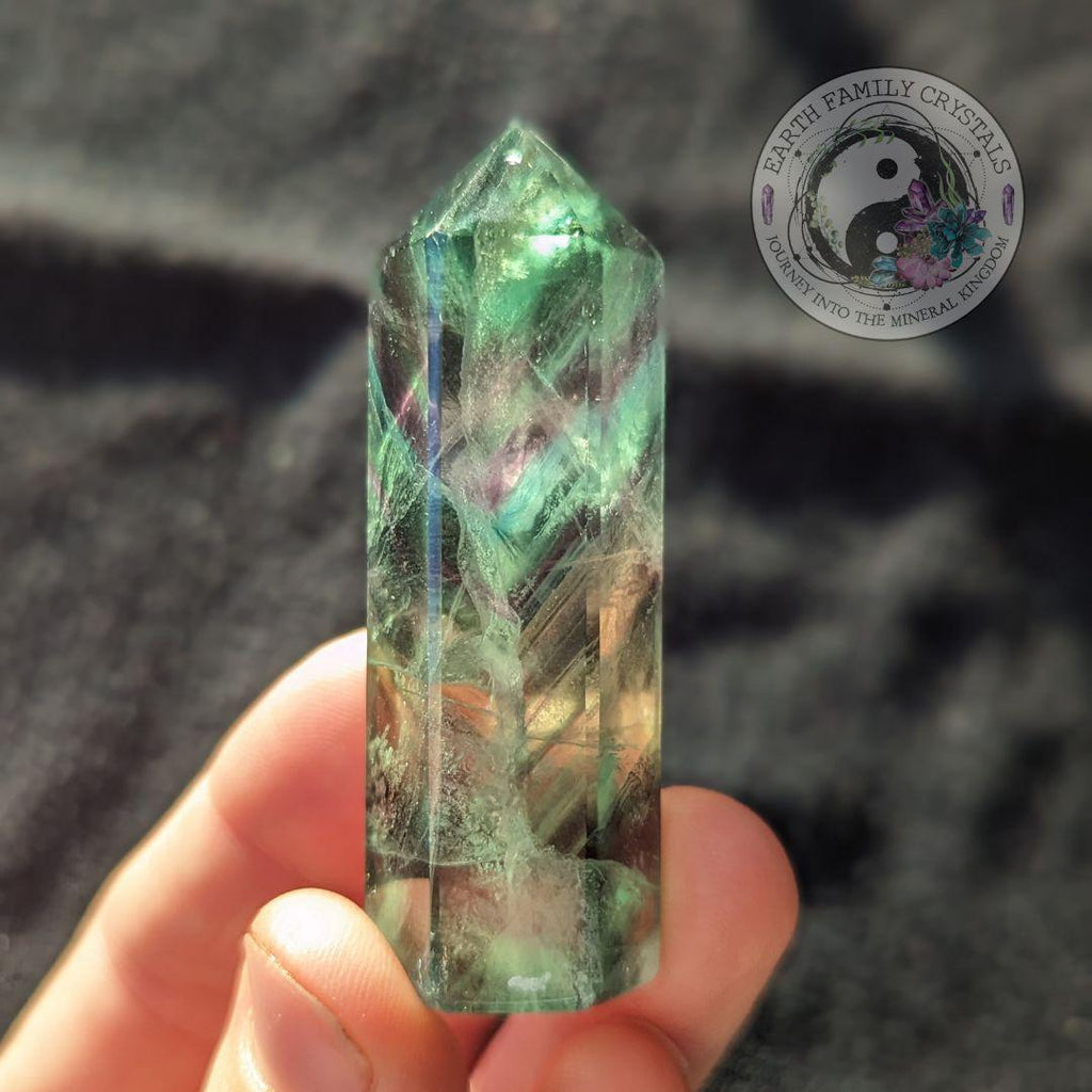 Bright Green~ Rainbow Fluorite Polished Point Mini Tower Carving - Earth Family Crystals