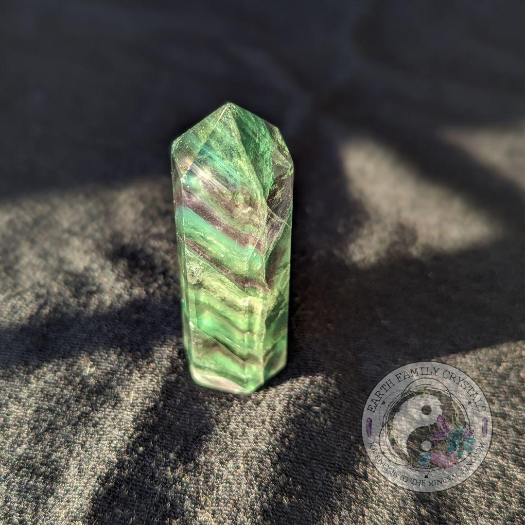 Bright Green~ Rainbow Fluorite Polished Point Mini Tower Carving - Earth Family Crystals