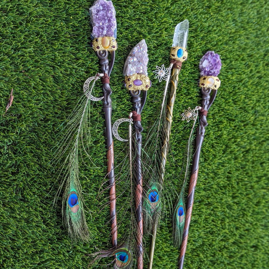 Crystal Wand with Charms ~ Angel Aura Amethyst, Amethyst or Quartz ~ Magical Wand - Earth Family Crystals