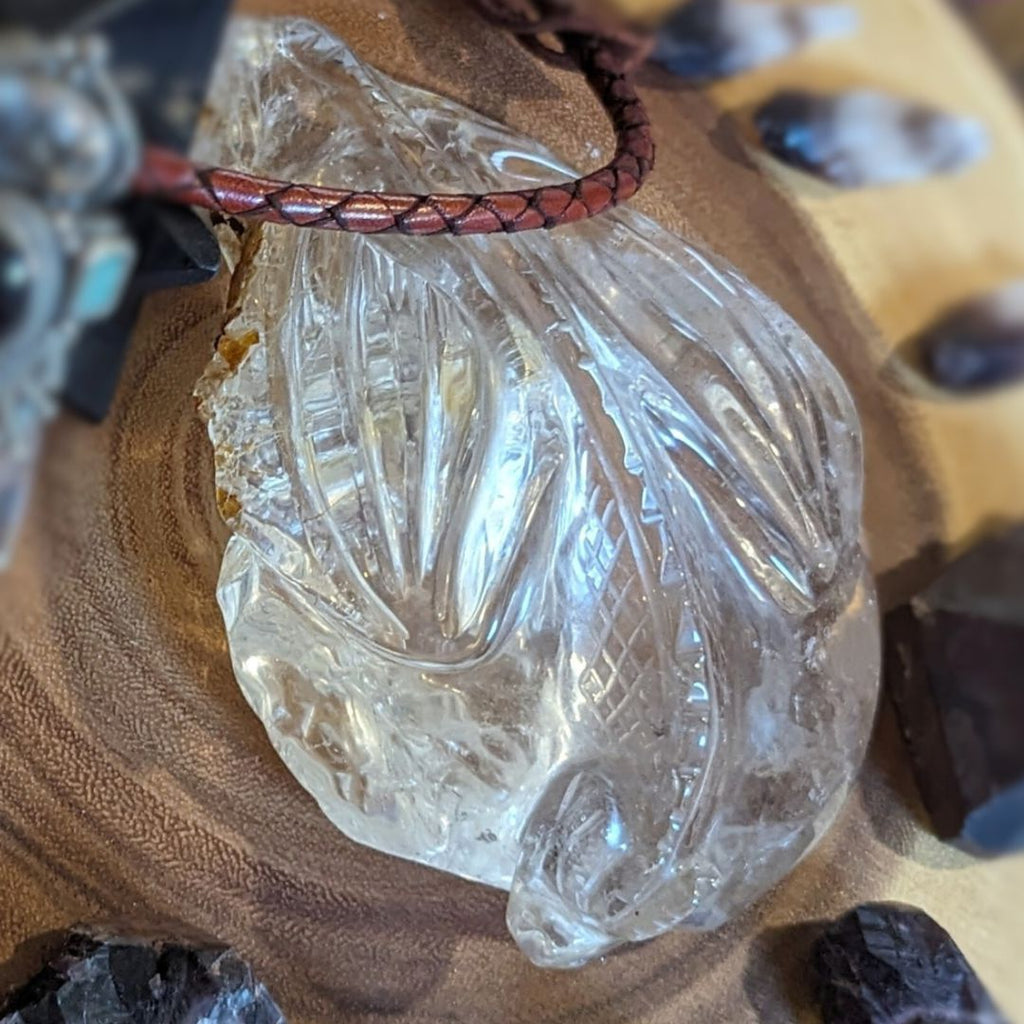 Inclusion Quartz Dragon Carving from Brazil  ~ A Tucson Finding! ~ Gleaming DRAGON Energy! Brazil Quartz with Hematite Inclusions - Earth Family Crystals