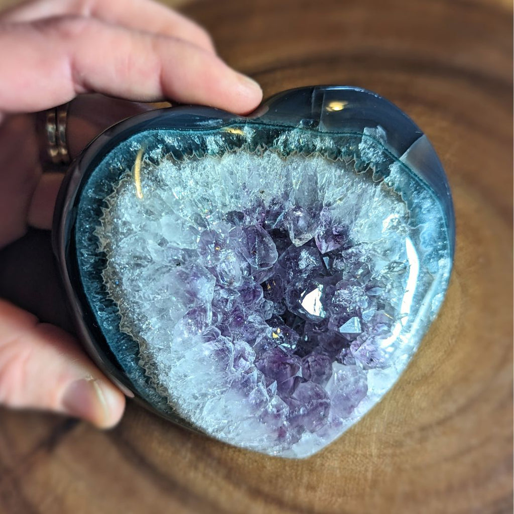 Tucson Unveiling~ Medium Natural Uruguay Amethyst Heart Geode Carving~ - Earth Family Crystals