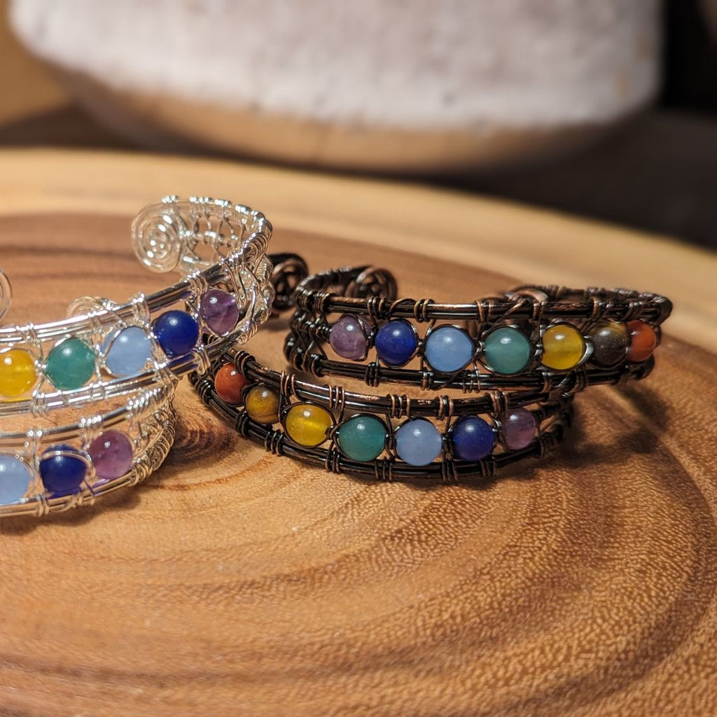 Chakra Stone Bracelet Wire Wrapped Cuff Design~ Beaded Jewelry made by Hand~ Tucson Unboxing! - Earth Family Crystals