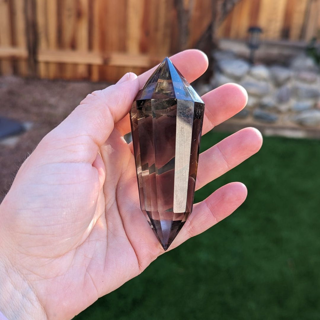 Super High Vibrational Energy ~ Natural Clear Smoky Quartz Vogel Wand Carving from Brazil~ Ultra Clear with a Rainbow ~ Hand Picked Tucson Treasure! Carved Smoky Quartz Vogel Crystal Wand for Healers and Healing - Earth Family Crystals