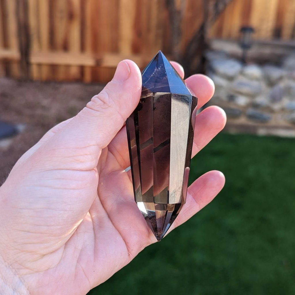 Super High Vibrational Energy ~ Natural Clear Smoky Quartz Vogel Wand Carving from Brazil~ Ultra Clear with a Rainbow ~ Hand Picked Tucson Treasure! Carved Smoky Quartz Vogel Crystal Wand for Healers and Healing - Earth Family Crystals