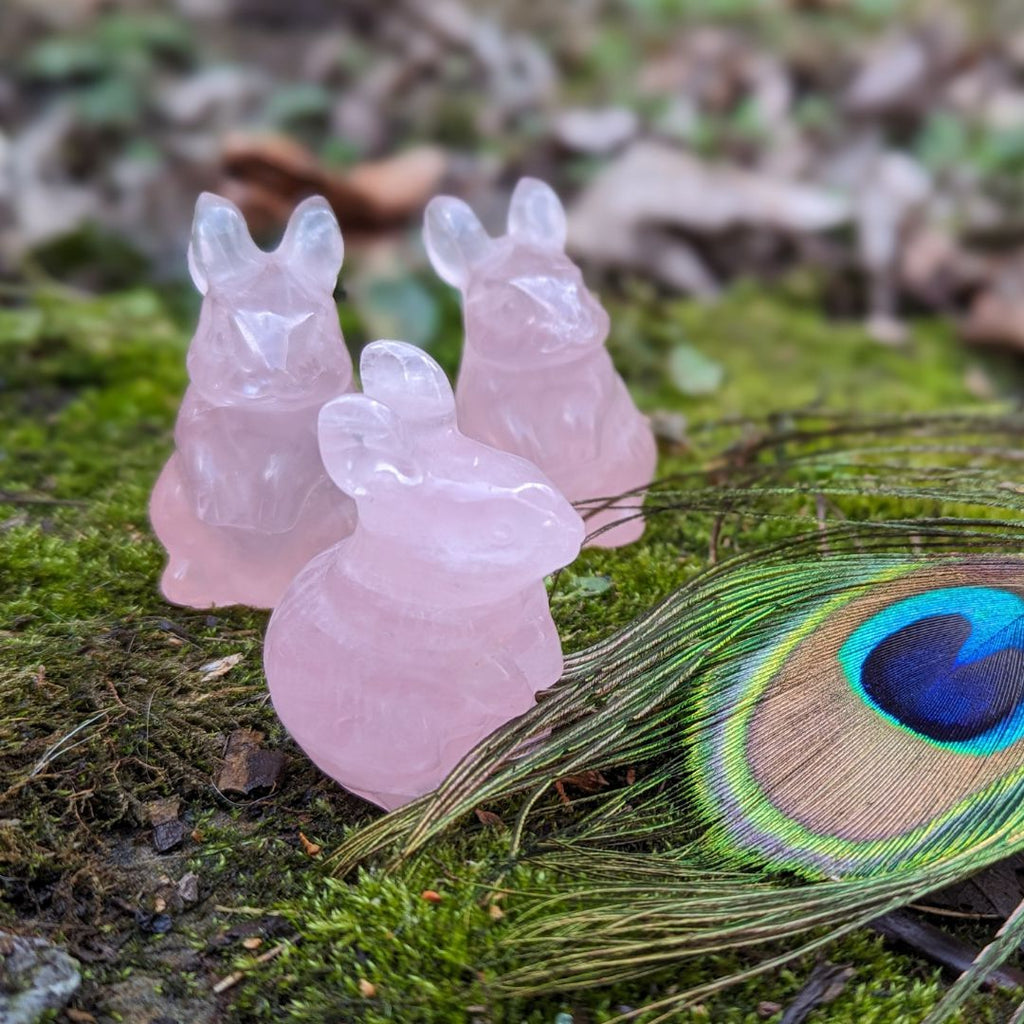 Rose Quartz Spring Bunny Rabbit Crystal Carving - Earth Family Crystals