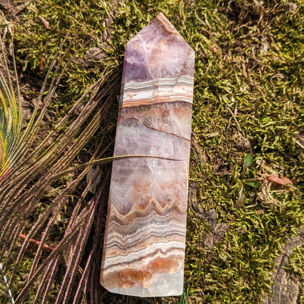 RARE FIND Amethyst Agate, Quartz Mix Tower, Gorgeous banding with pastel and earthy tones ~ Healing and soothing frequencies - Earth Family Crystals