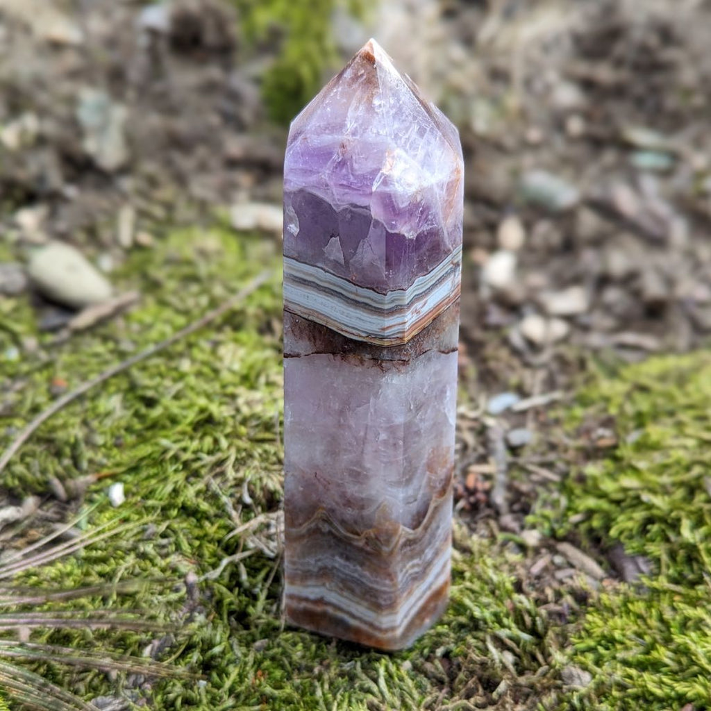 RARE FIND Amethyst Agate, Quartz Mix Tower, Gorgeous banding with pastel and earthy tones ~ Healing and soothing frequencies - Earth Family Crystals