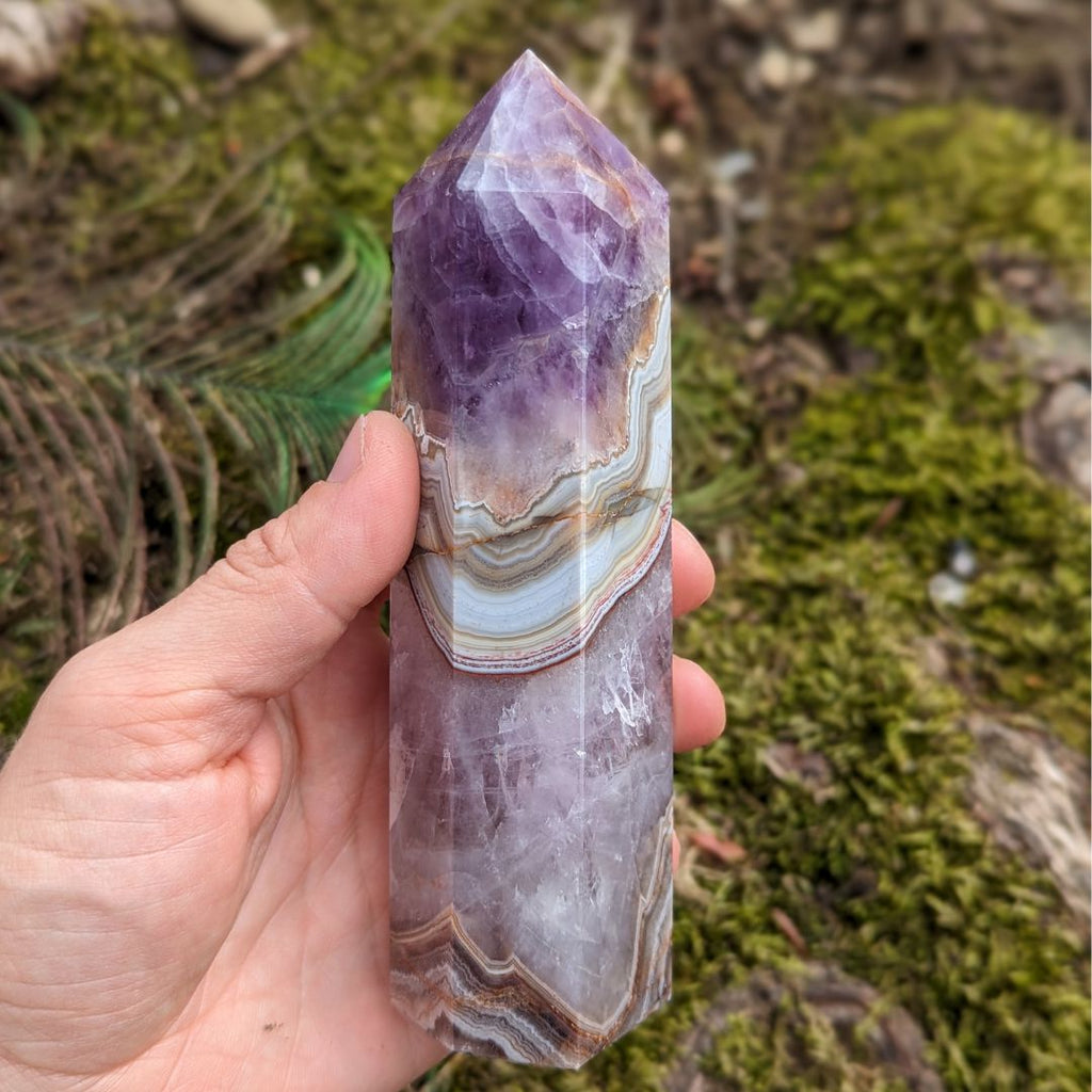 RARE FIND Amethyst Agate, Quartz Mix Tower, Gorgeous agate banding with pastel and earthy tones ~ - Earth Family Crystals