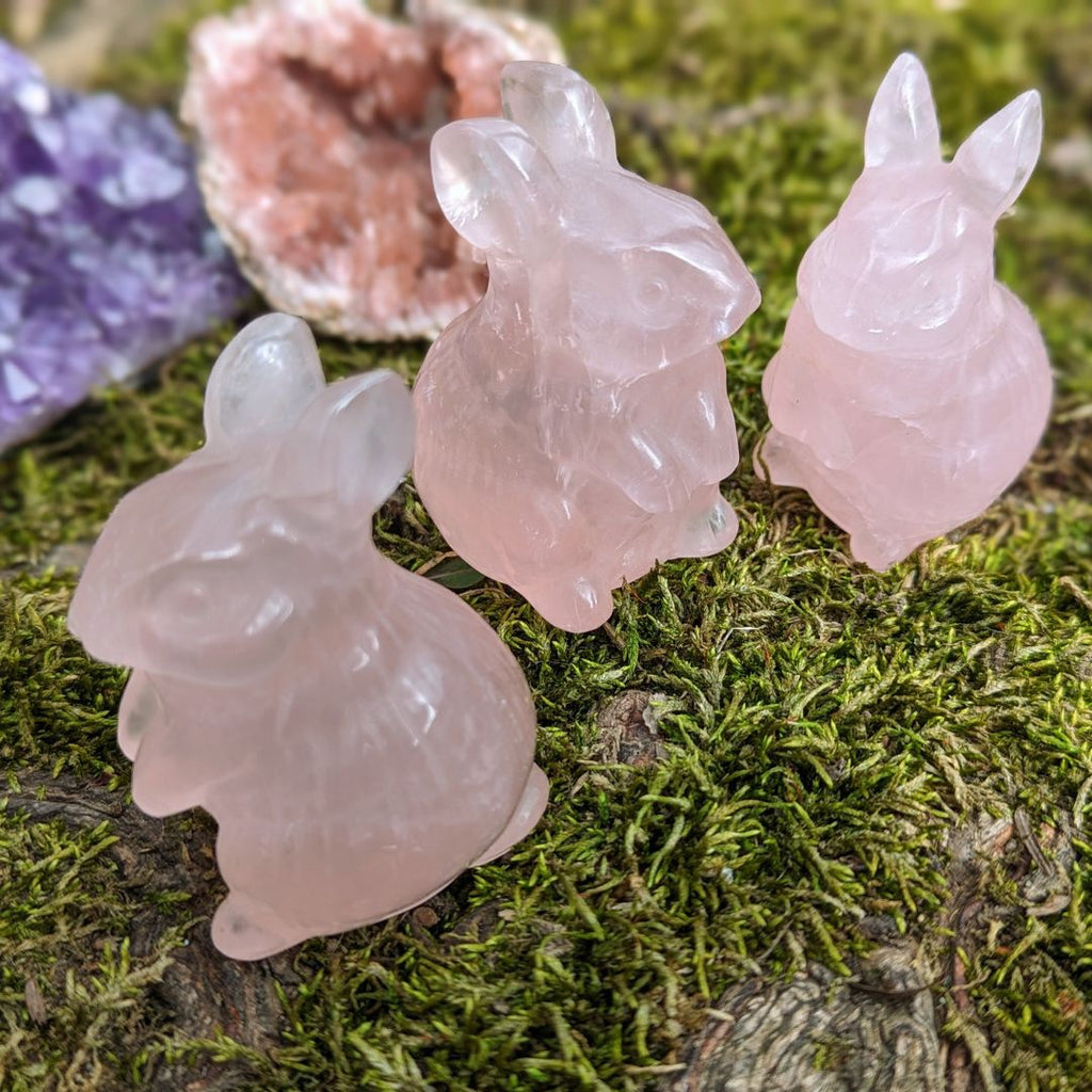 Rose Quartz Spring Bunny Rabbit Crystal Carving - Earth Family Crystals