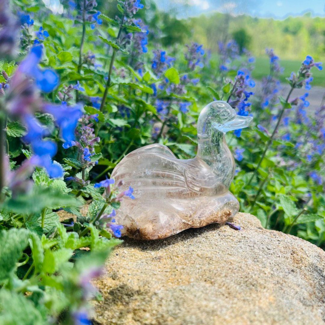 One of a Kind Golden Rutile and Garden Quartz Swan Carving from Brazil~ Tranquil, Serene and Peaceful Energies - Earth Family Crystals