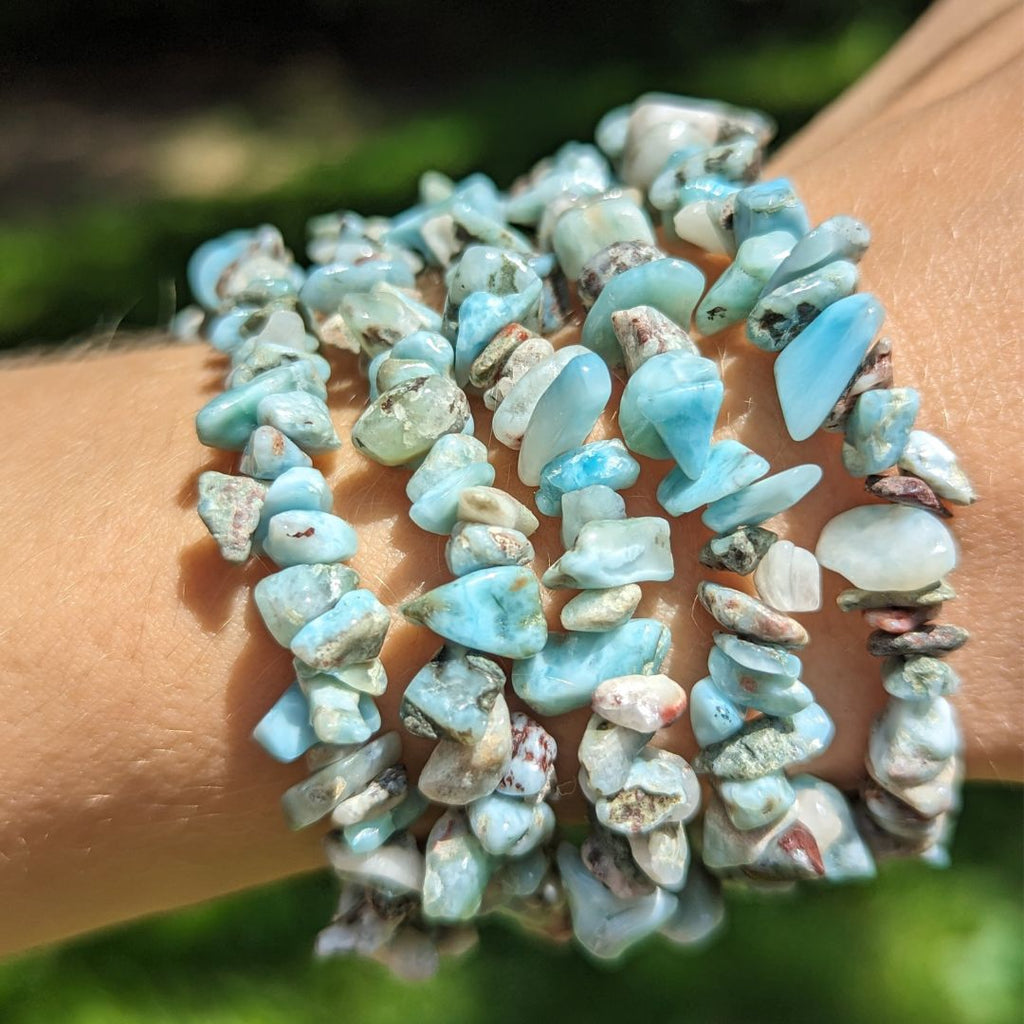 Watery Blue Larimar Chip Bracelet for Crystal Clear Communications - Earth Family Crystals