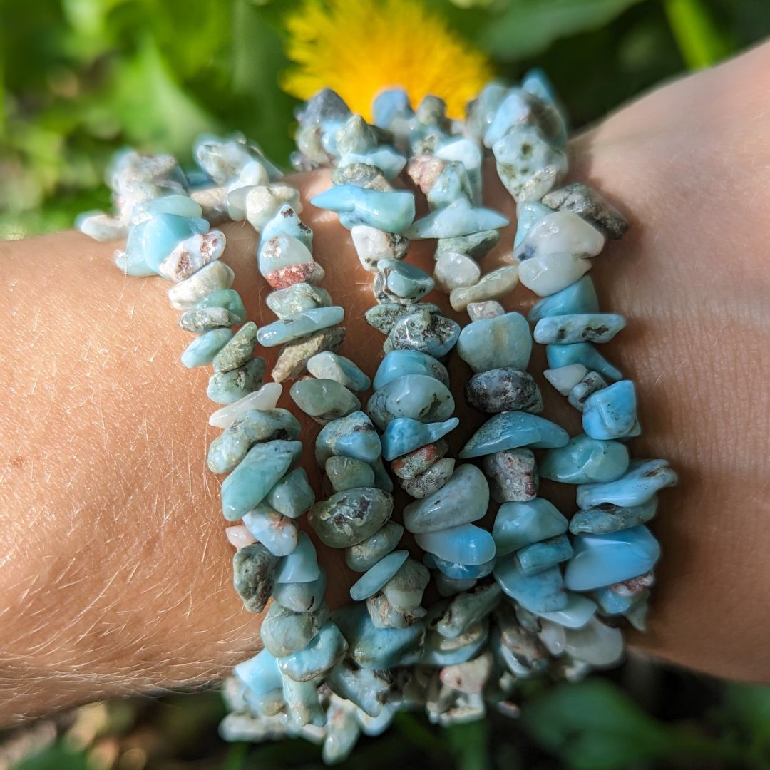 Watery Blue Larimar Chip Bracelet for Crystal Clear Communications - Earth Family Crystals