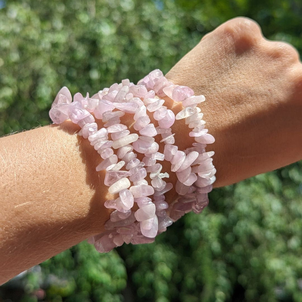 Powerful Pink Kunzite Chip Stone Bracelet on Stretch Cord - Earth Family Crystals