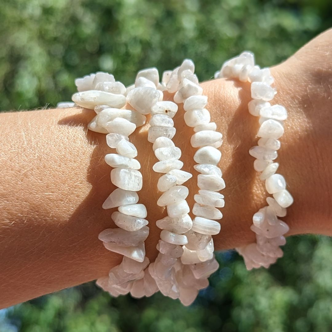 Moonstone Chip Stretch Bracelet ~ Connect with Lunar Energy and Feminine Mysteries - Earth Family Crystals