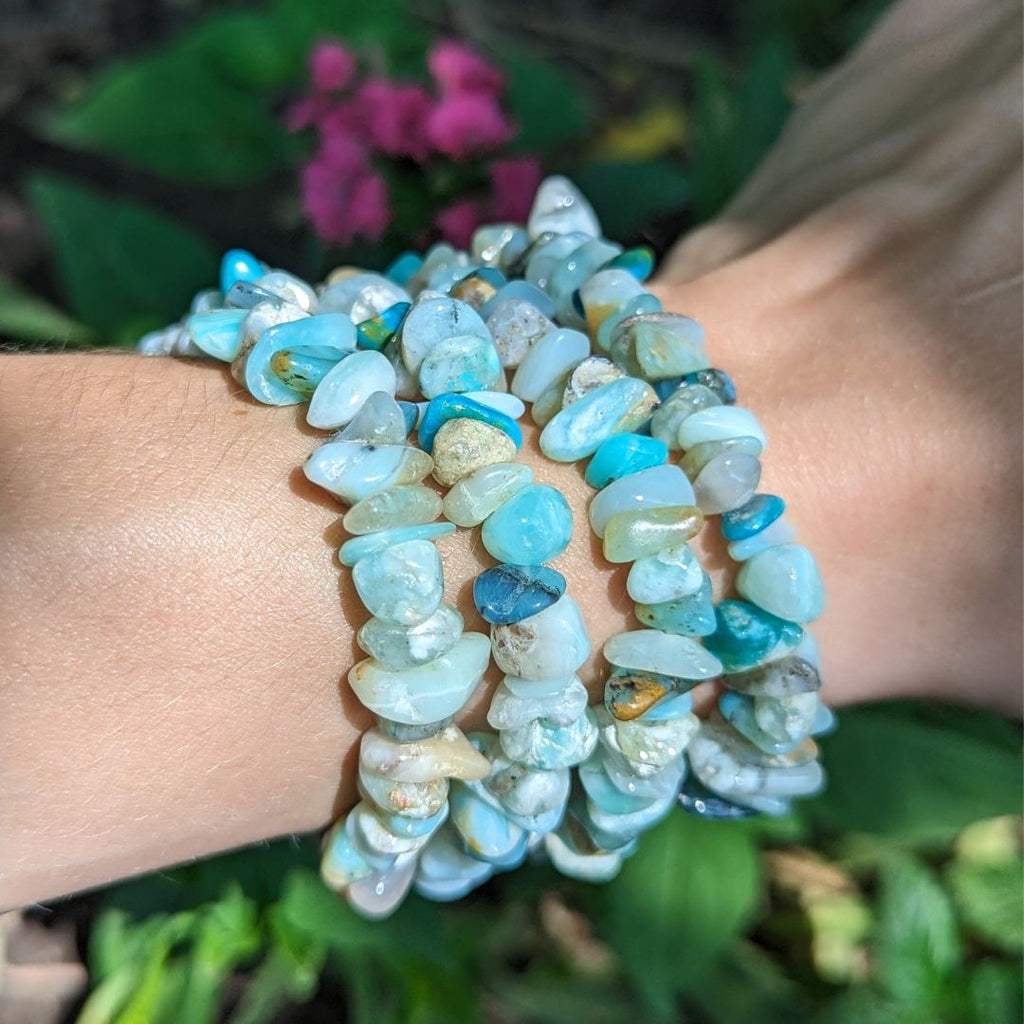 Stunning Blue Opal Bracelet with Shimmering Stones ~ Aids in Emotional Healing and Spiritual Transformaion - Earth Family Crystals