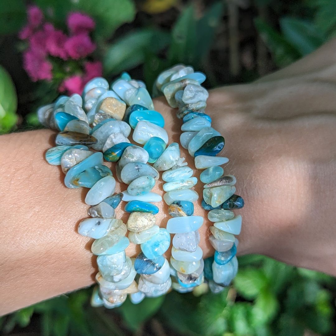Stunning Blue Opal Bracelet with Shimmering Stones ~ Aids in Emotional Healing and Spiritual Transformaion - Earth Family Crystals