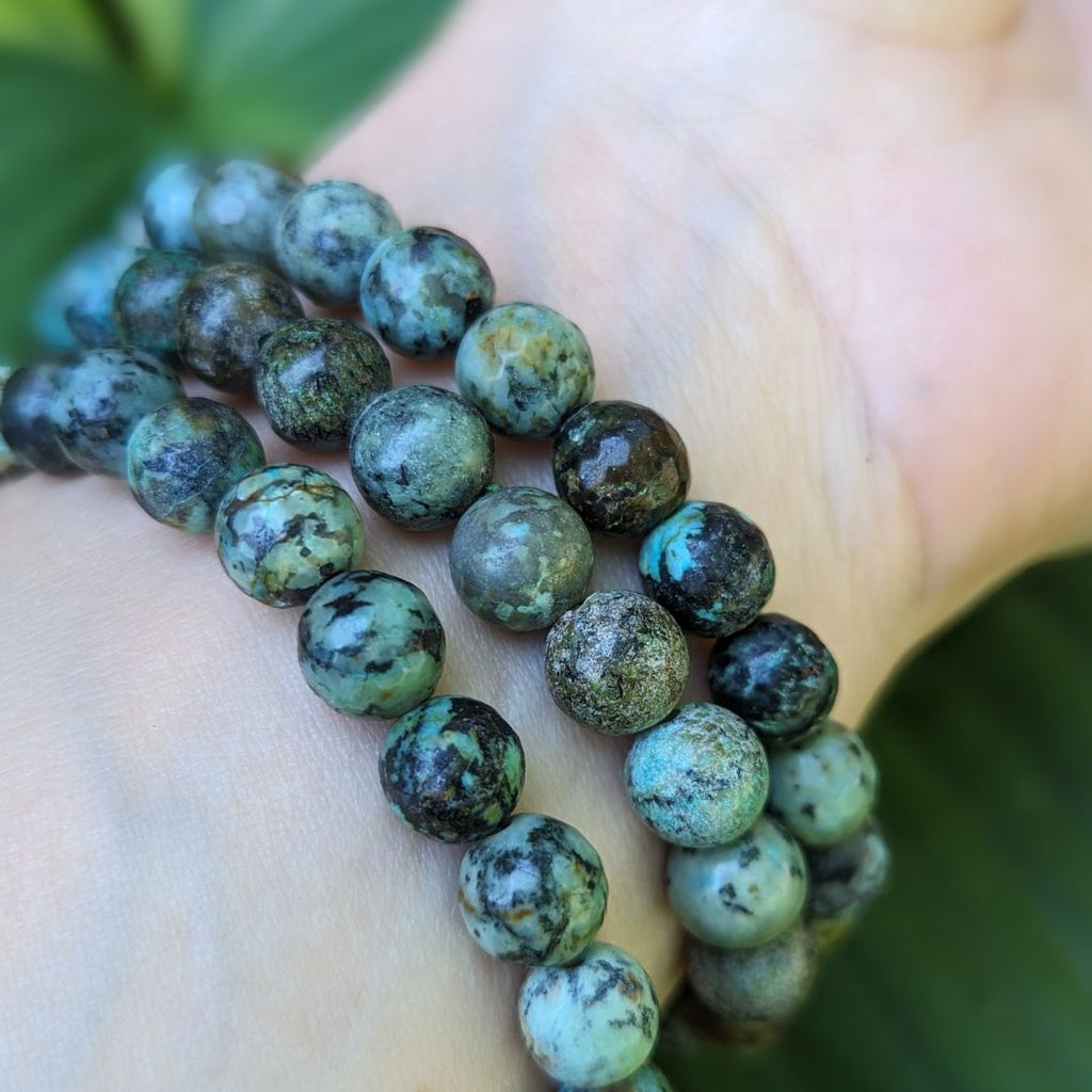 African Turquoise  Beaded Bracelet on Cord ~ Supports Communication and Transformation - Earth Family Crystals