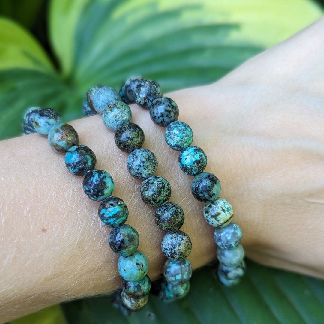 African Turquoise  Beaded Bracelet on Cord ~ Supports Communication and Transformation - Earth Family Crystals