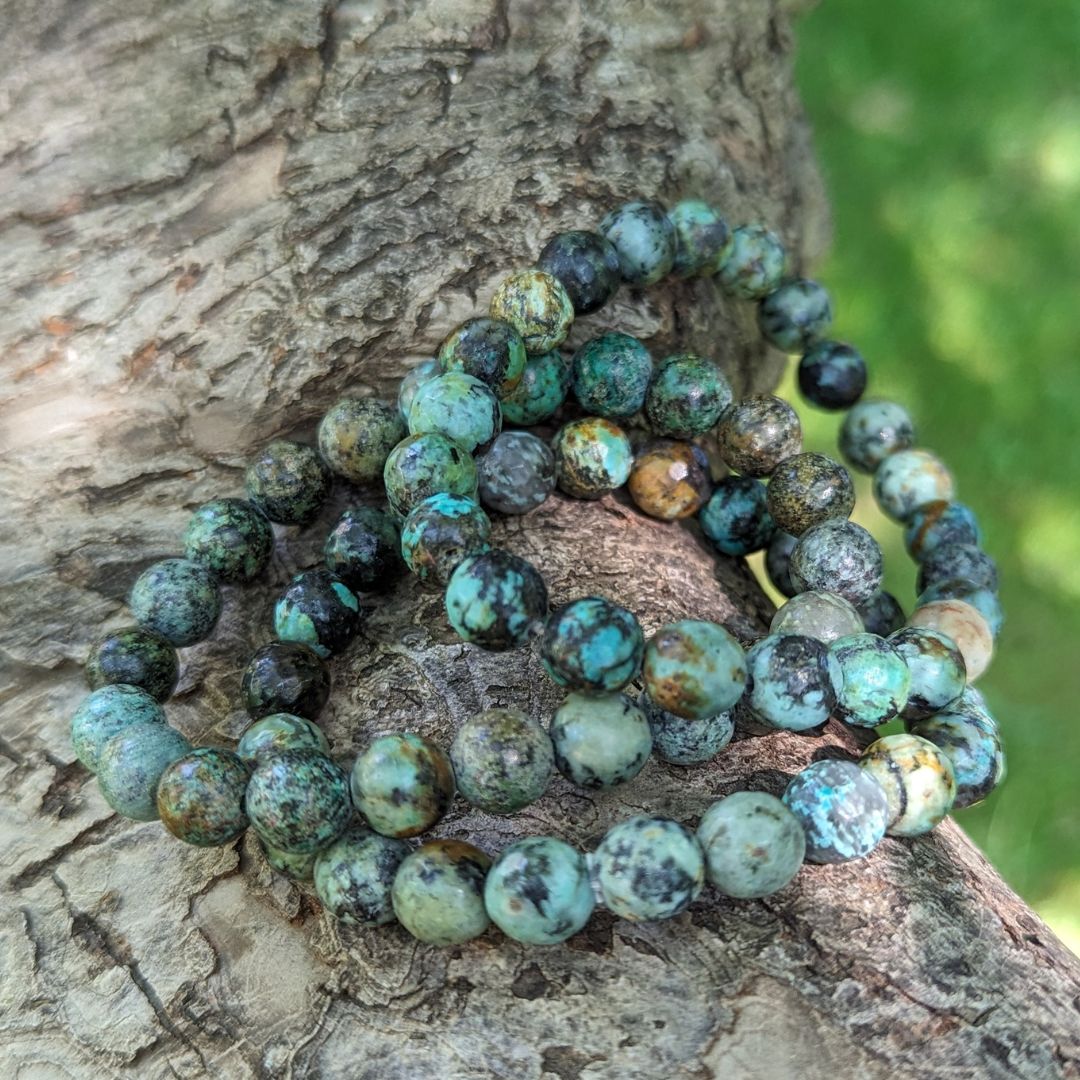 African Turquoise  Beaded Bracelet on Cord ~ Supports Communication and Transformation - Earth Family Crystals