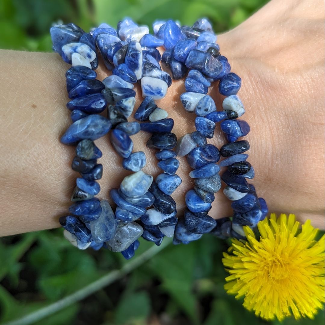 Dreamy Blue Sodalite Chip Bracelet on Stretch Cord ~ EMF Blocker and Frequency Harmonizing - Earth Family Crystals