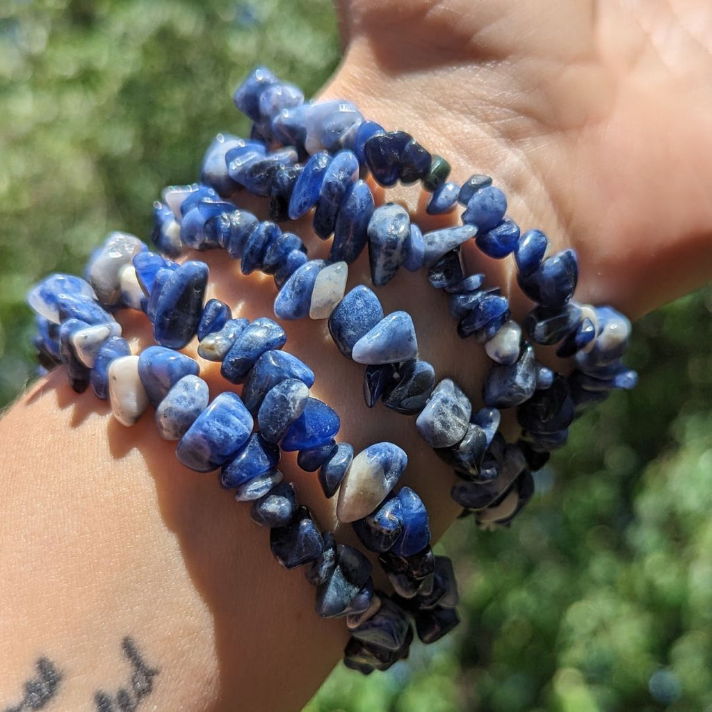 Dreamy Blue Sodalite Chip Bracelet on Stretch Cord ~ EMF Blocker and Frequency Harmonizing - Earth Family Crystals