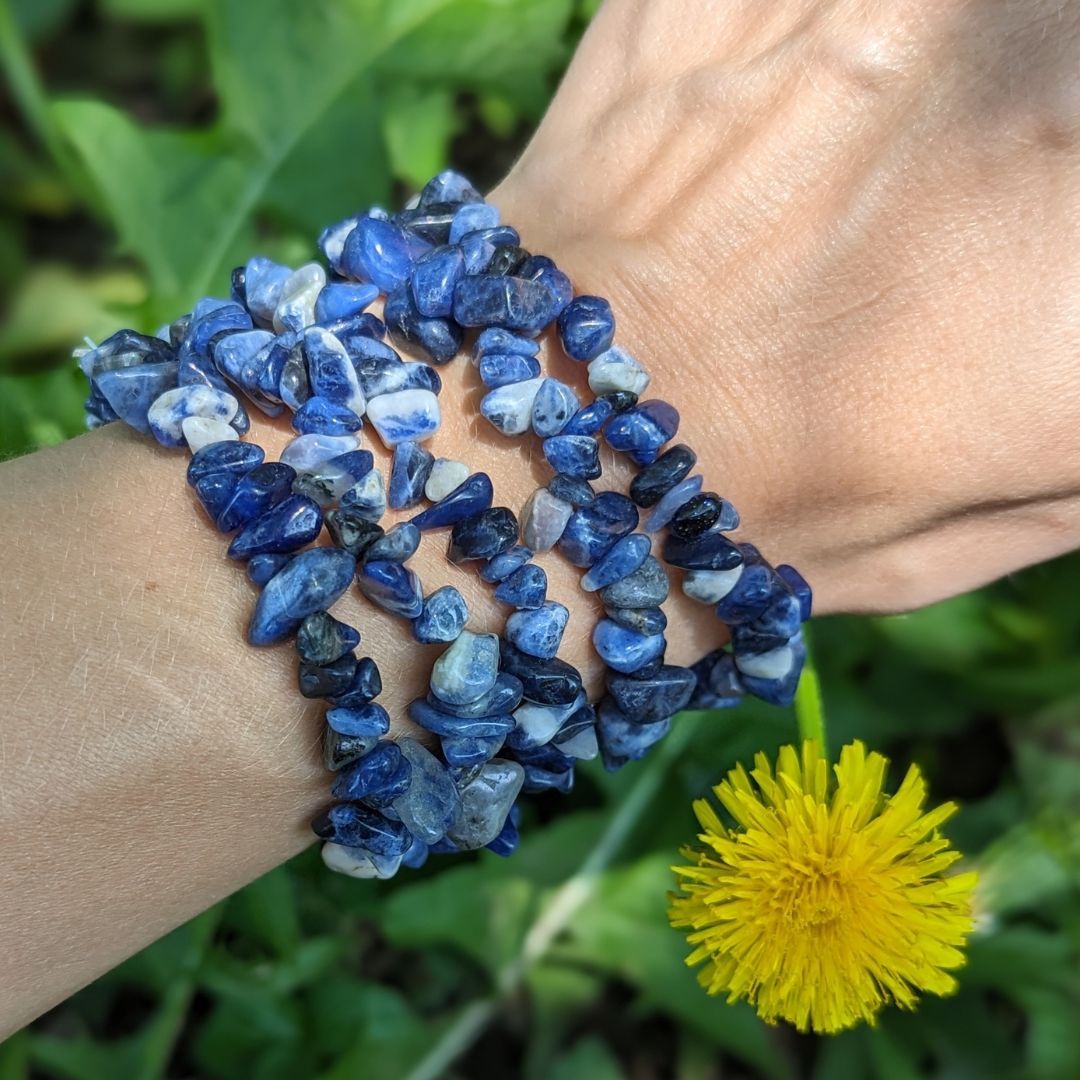 Dreamy Blue Sodalite Chip Bracelet on Stretch Cord ~ EMF Blocker and Frequency Harmonizing - Earth Family Crystals