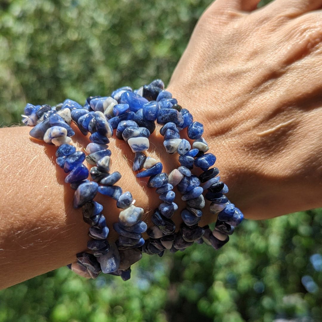 Dreamy Blue Sodalite Chip Bracelet on Stretch Cord ~ EMF Blocker and Frequency Harmonizing - Earth Family Crystals