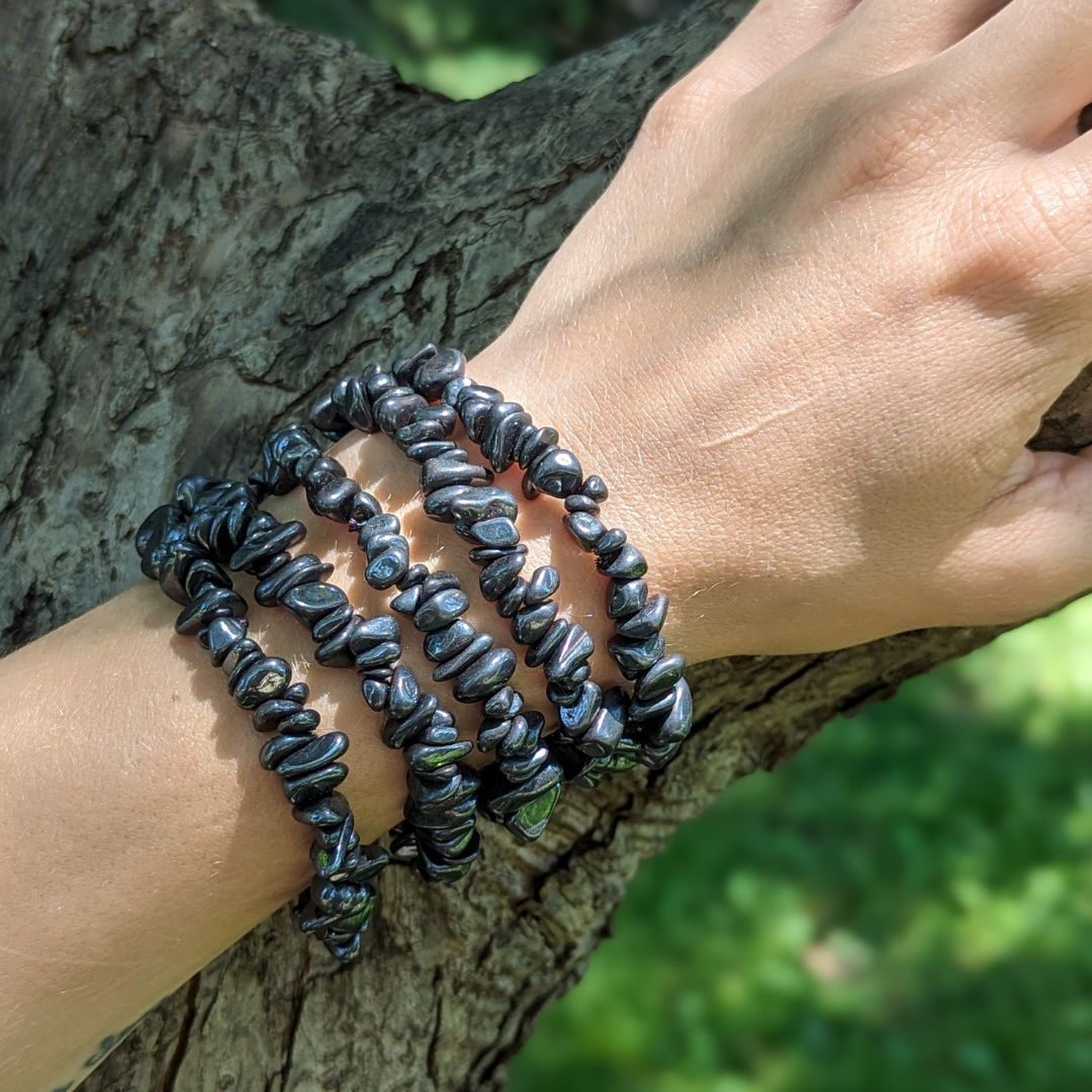 Tumbled Chip Hematite Bracelet on Stretch Cord ~ Protective and Grounding Energy - Earth Family Crystals