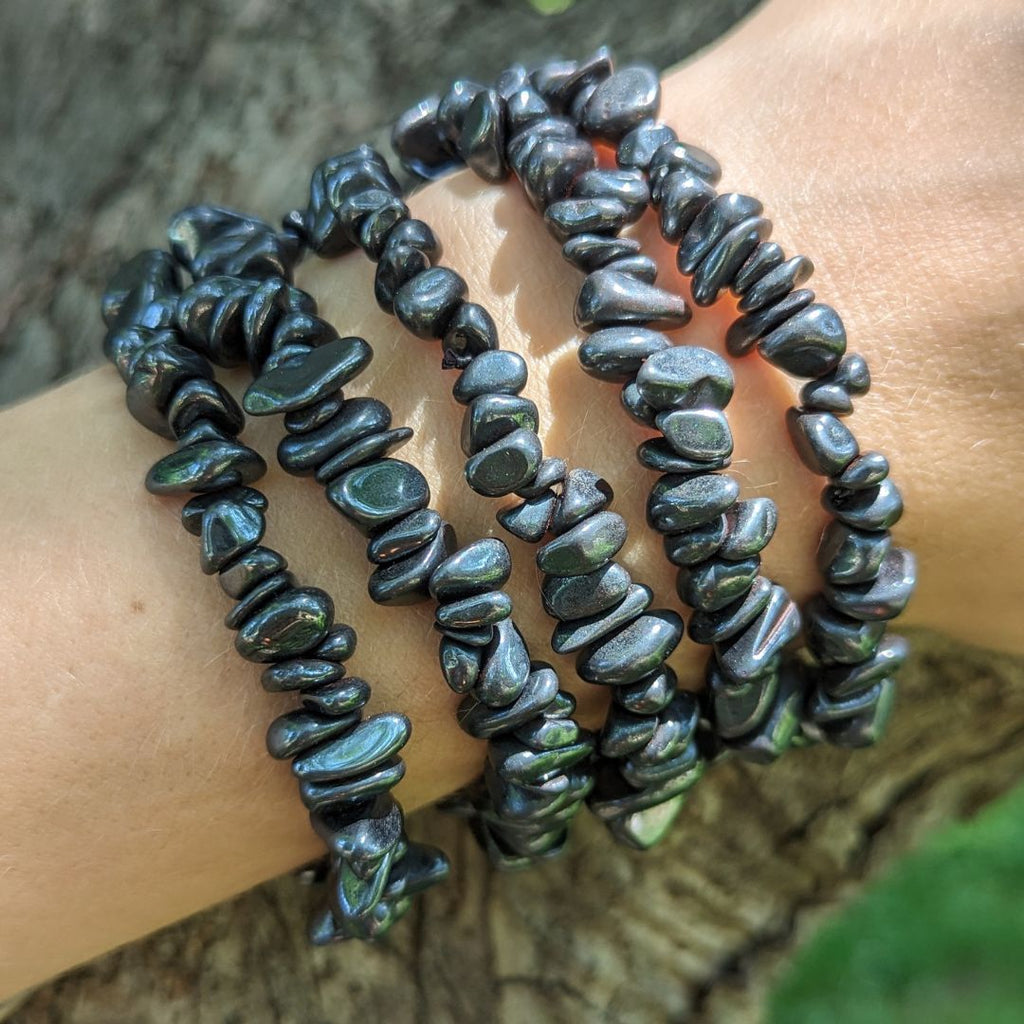 Tumbled Chip Hematite Bracelet on Stretch Cord ~ Protective and Grounding Energy - Earth Family Crystals